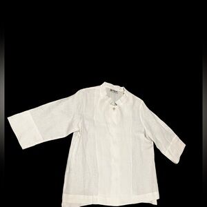 MENA CINQUE Made In Italy White Linen Shirt Top Sz S Lagenlook Travel Boho EUC